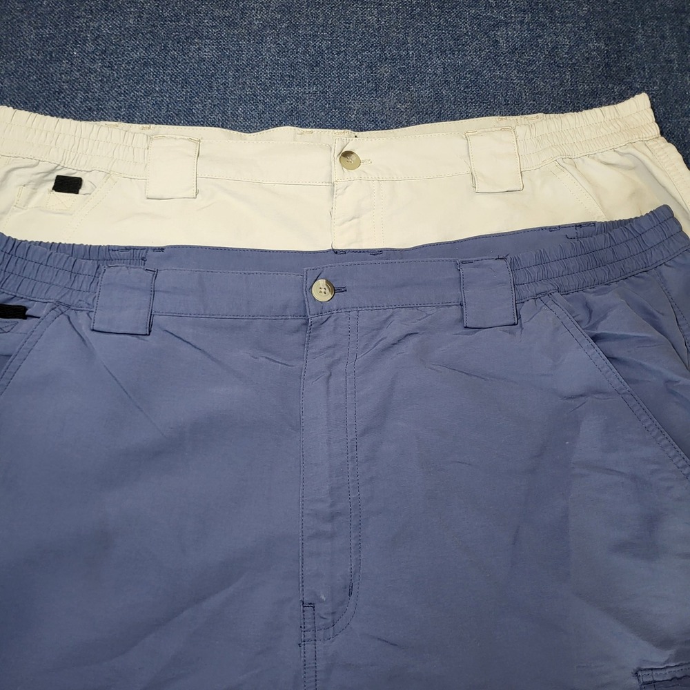 World Wide Sportsman Mens 42 Nylon Fishing Cargo Shorts 2 Pack Bundle Tan Blue